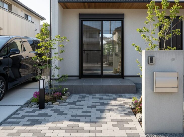 タイルとインターロッキング舗装でおしゃれに雑草対策した外構｜ガーデンラボ