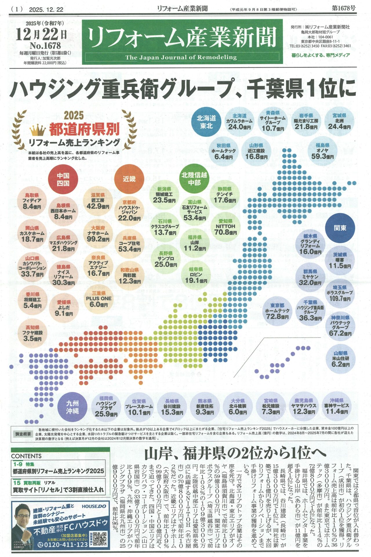 リフォーム産業新聞2025 県内ランキング