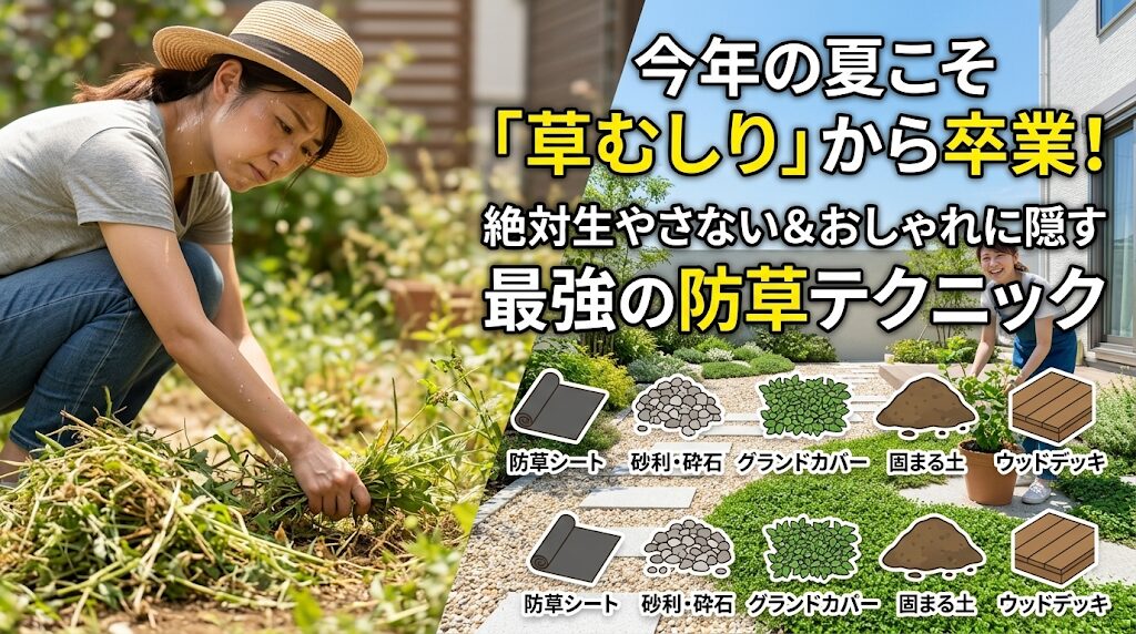 今年の夏こそ「草むしり」から卒業！絶対生やさない＆おしゃれに隠す、最強の防草テクニック アイチャッチ